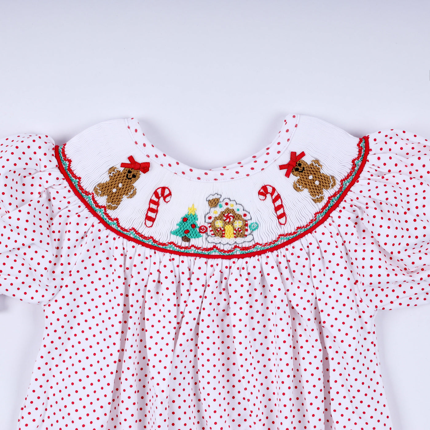 Red gingerbread hand smocked bubble
