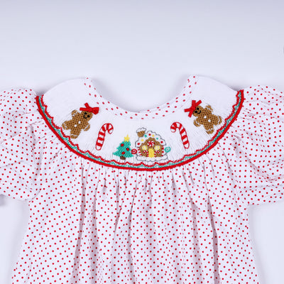 Red gingerbread hand smocked bubble