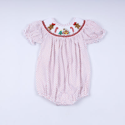 Red gingerbread hand smocked bubble