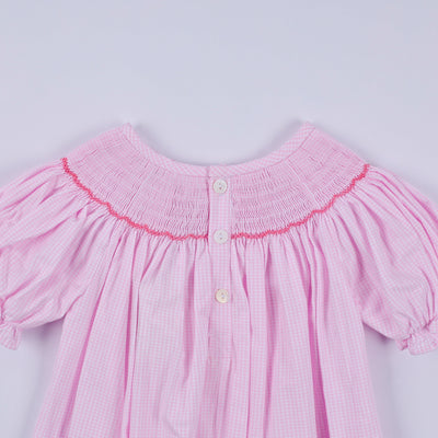 Pink christmas tree hand smocked ruffle romper