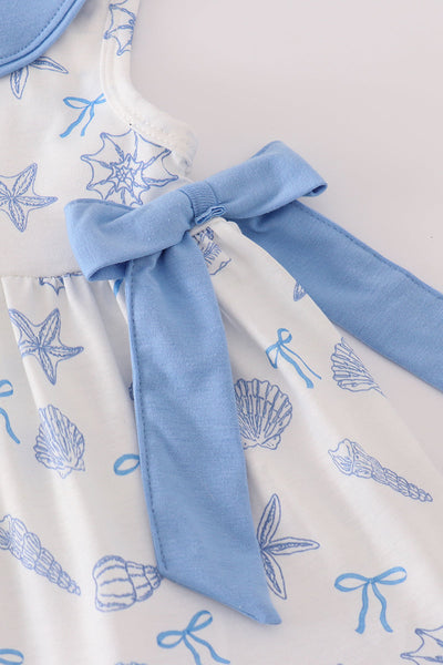 Blue seashell bow ruffle shorts set