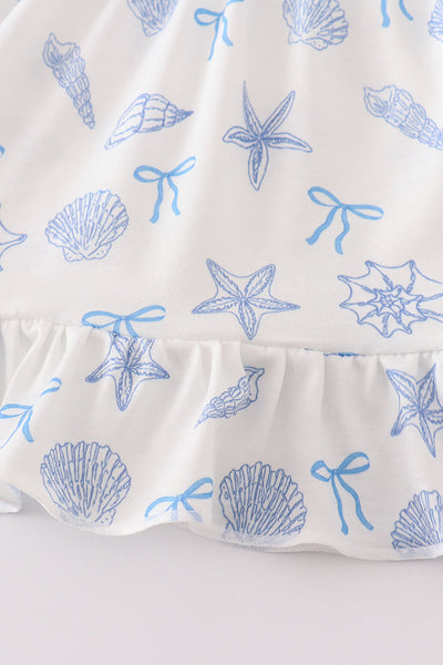 Blue seashell bow ruffle shorts set