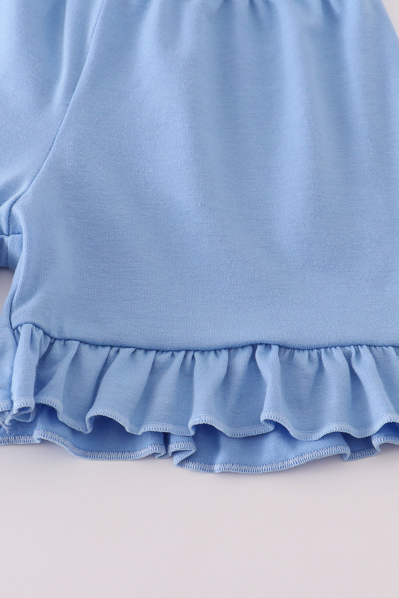 Blue seashell bow ruffle shorts set