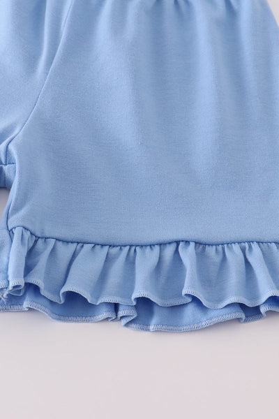 Blue seashell bow ruffle shorts set