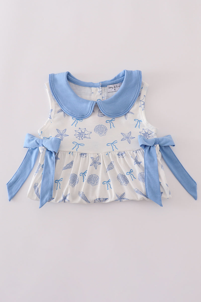 Blue seashell bow ruffle shorts set