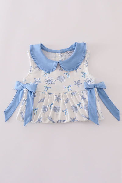 Blue seashell bow ruffle shorts set