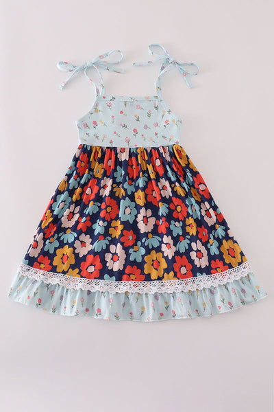 Blue floral ruffle dress