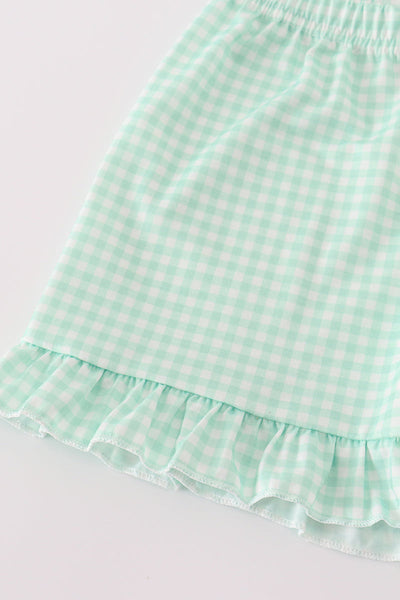 Blue seashell bow ruffle shorts set