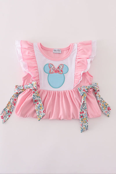 Pink floral character applique ruffle dress