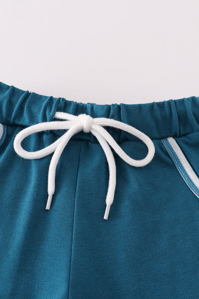 Teal stripe pocket shorts set