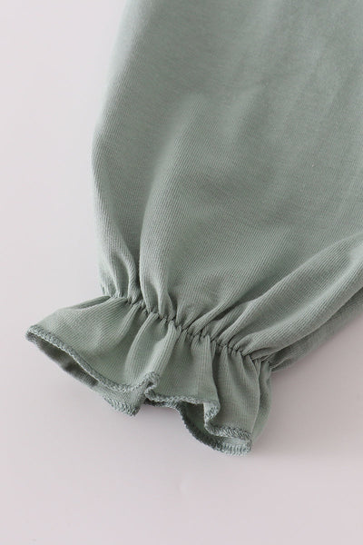 Sage turkey french knot ruffle pants set