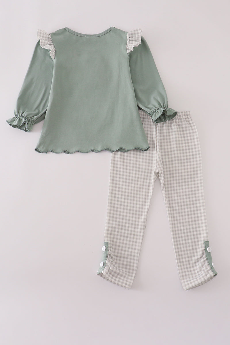 Sage turkey french knot ruffle pants set