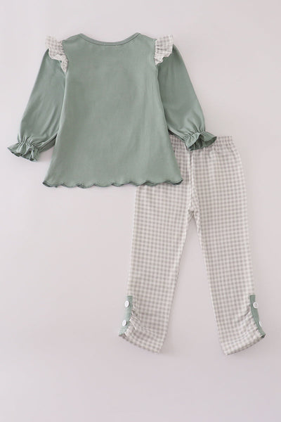 Sage turkey french knot ruffle pants set
