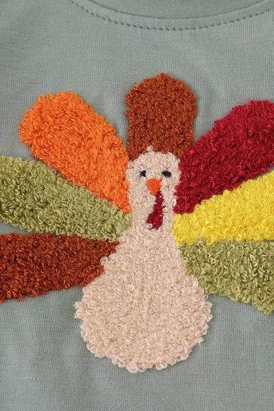 Sage turkey french knot ruffle pants set