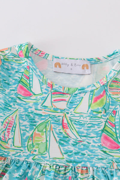 Teal sailboat serenity print mom&me tiered dress