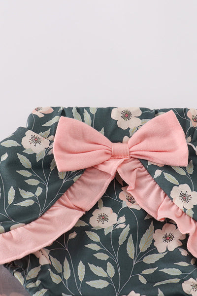 Green forest bloom print girl bloomer set