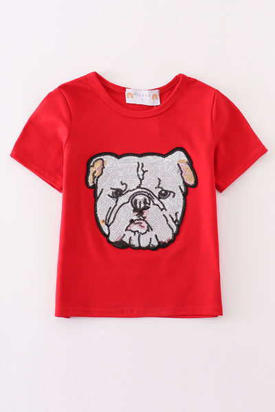 Red geogia bulldog sequin mom&me top