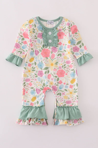 Floral print ruffle romper