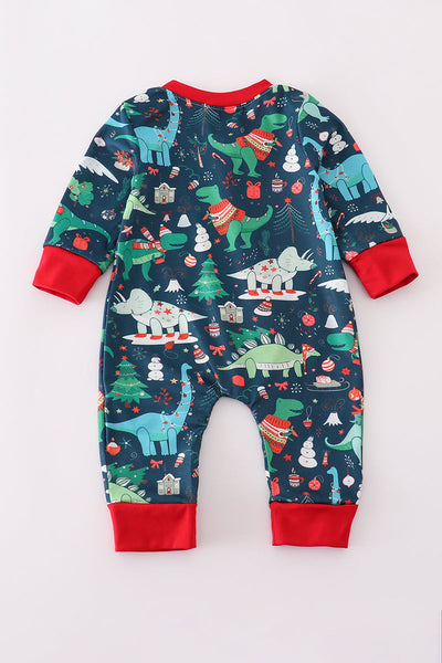 Green dinosaur print romper