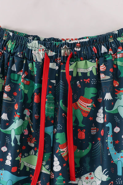 Green dinosaur print dad pajamas pants