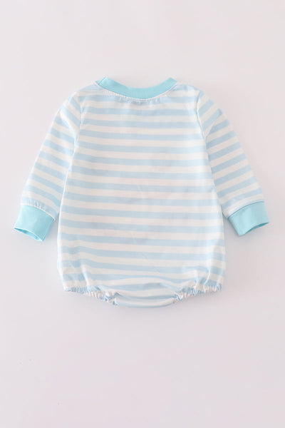 Blue snowman embroidery stripe bubble