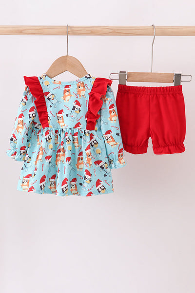 Blue christmas character print bloomer set