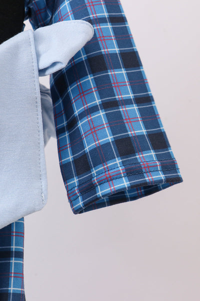 Navy nativity embroidery plaid ruffle bubble