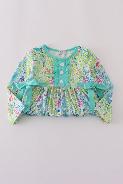 Green meadow splash ruffle dress