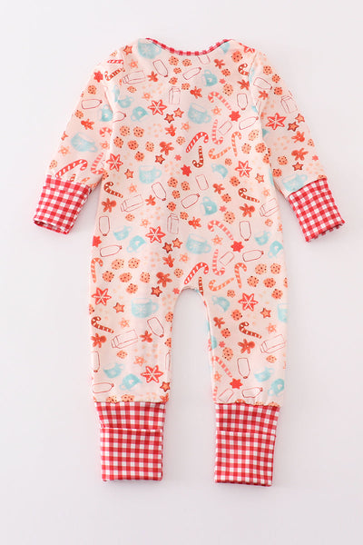 Red christmas candy cane zipper boy romper