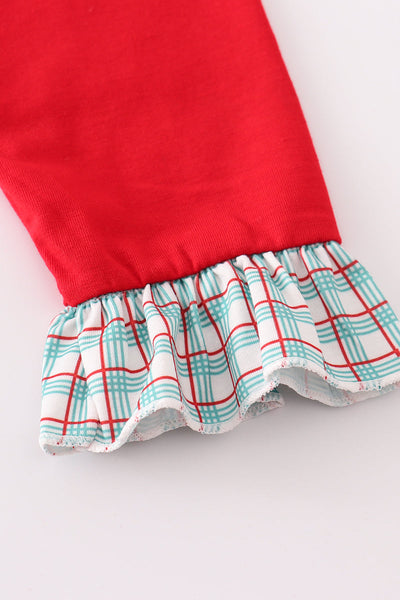 Red gingerbread applique ruffle pants set
