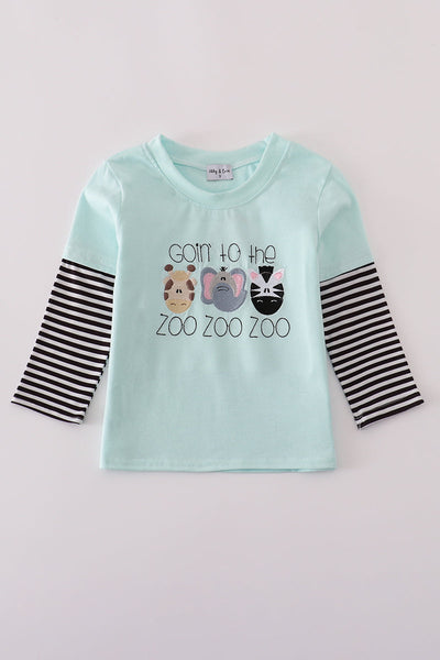 Blue GOIN TO THE ZOO embroidery top