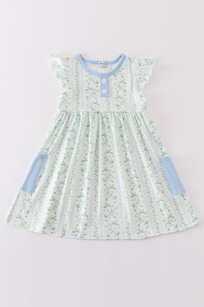Blue botanical print girl dress
