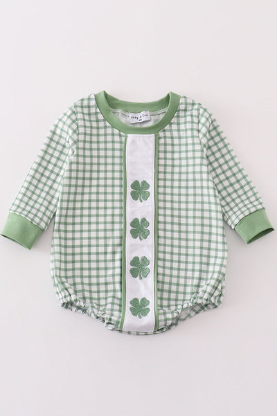 Green clover embroidery boy bubble