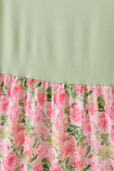 Pink blossom charm print mom dress