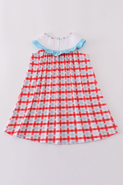 Blue farm embroidery smocked dress