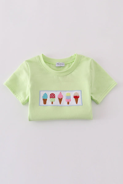 Green ice cream embroidery shorts set