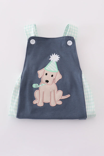 Navy puppy birthday applique boy bubble