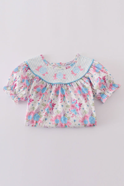 Blue petal meadow embroidery girl dress