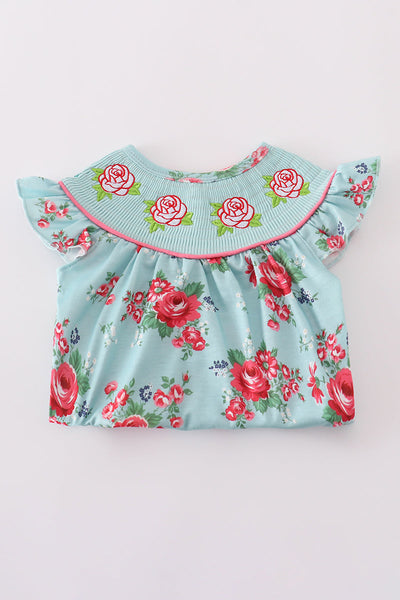 Rosebud bliss print smocked girl bubble