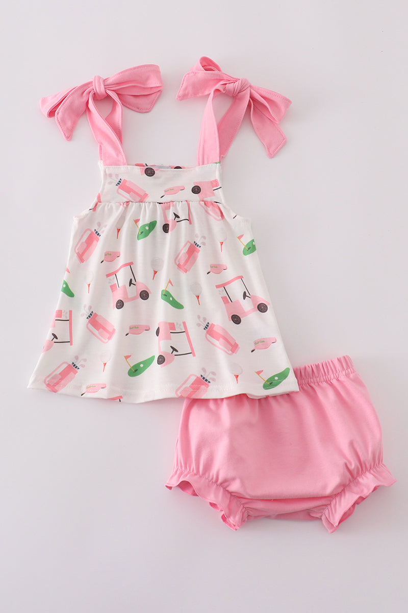 Pink golf print bloomer set