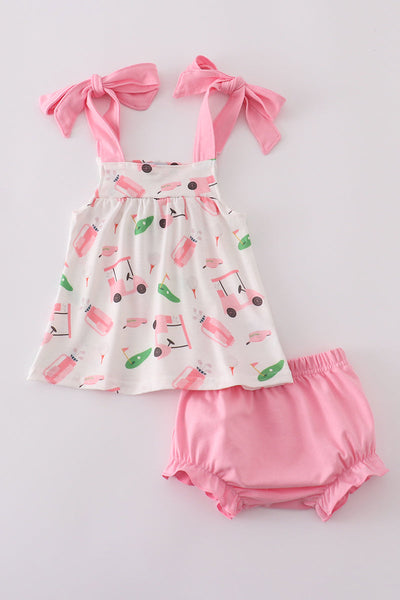 Pink golf print bloomer set