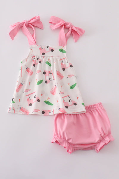 Pink golf print bloomer set