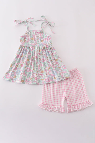 Mint pink floral print set