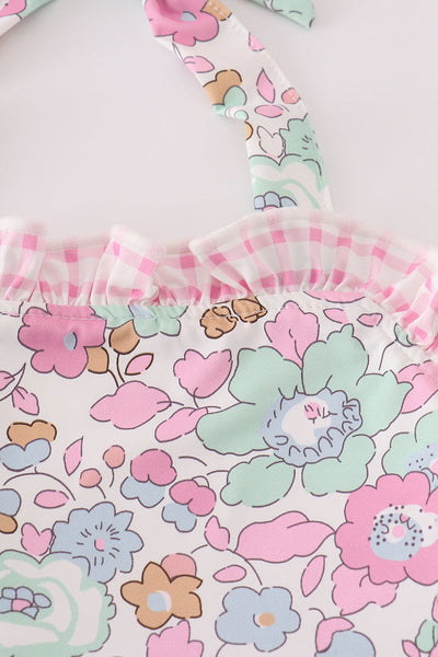 Min pink floral print one-piece swimsuit