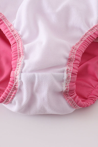 Pink stripe bow embroidery 2pc swimsuit