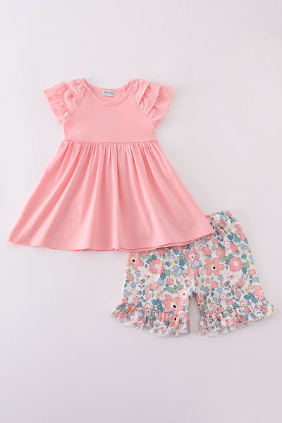 Pink summer floral print set