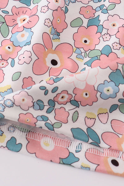 Pink summer floral print ruffle dress