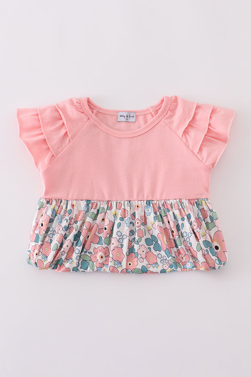 Pink summer floral print ruffle dress