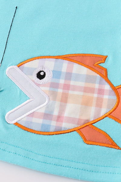 Blue plaid fish embroidery set