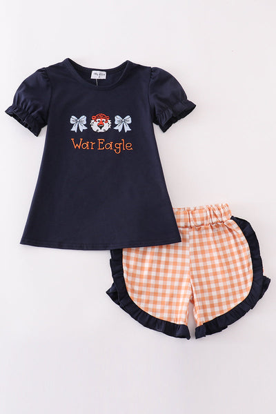 Navy Auburn war eagle embroidery set